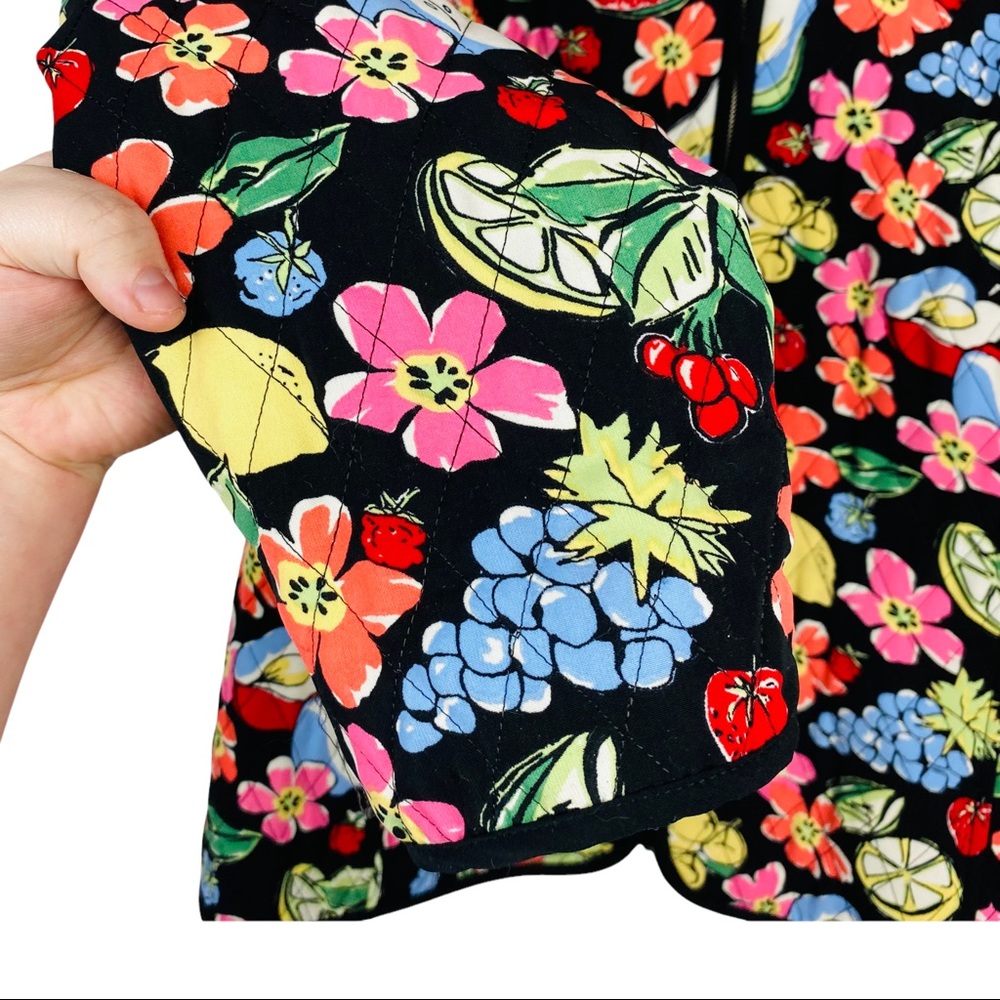Y2K Funky Flower Fruit Printed Quilted Zip Up Boxy Grunge Picnic Festival Jacket - Picture 9 of 12